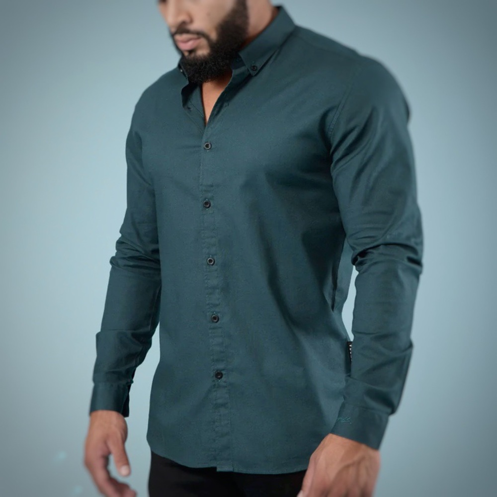 🛑 SOLD 🛑 NWT Forest Green YoungLA Wallstreet Dress Shirt Men’s XL - Picture 1 of 8